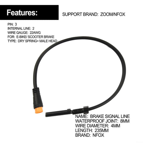 Premium 21CM E Bike Brake Sensor Wire With Rapid Power Cut Off For NFOX And Compatible Electric Bikes Featuring Durable Steel Core Heavy Duty Induction Cable Ensures Instant Safety Stop Any Time. 22AWG, 8mm joint