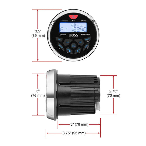 Marine Boat Stereo Gauge Receiver With Bluetooth Head Unit No CD Or DVD Player Built In 4 Channel Amplifier Weatherproof USB