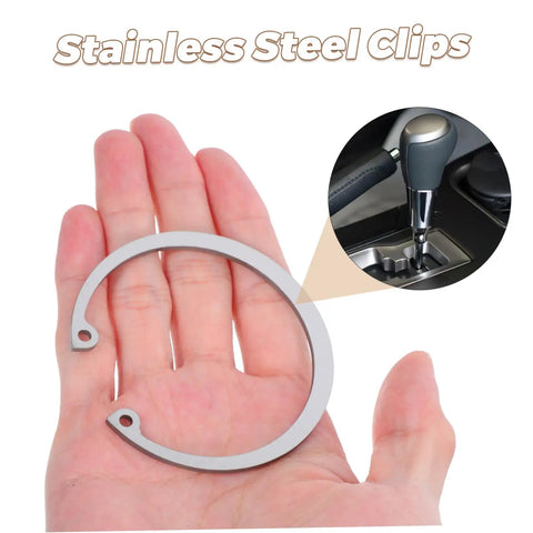 Heavy Duty Stainless Steel C Clip Retaining Rings Kit For Grooved Shafts in hand with car gear stick inset