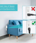 90 Degree Right Angle 1ft Power Cord NEMA 5-15P To IEC C13 Flat Plug 16AWG Angled AC Cable used behind sofa