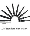 Premium Pro Grade Heavy Duty Spanner Bit Set With Magnetic Snake Eye Security Screwdriver with 10 CRMo hex bits arranged.