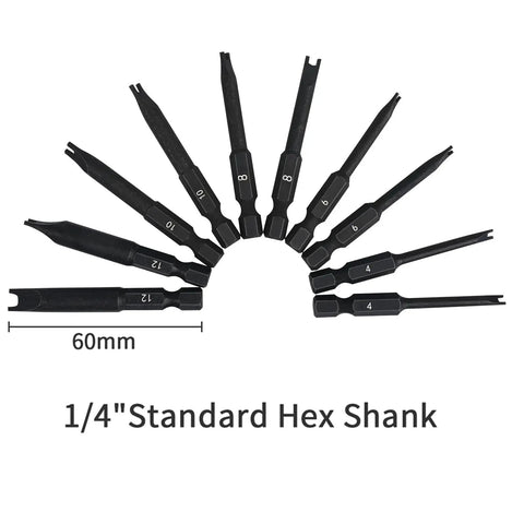 Premium Pro Grade Heavy Duty Spanner Bit Set With Magnetic Snake Eye Security Screwdriver with 10 CRMo hex bits arranged.