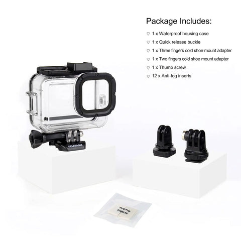 GoPro Hero 9 10 11 12 13 Waterproof Case, 196 Ft Depth Dive Housing with accessories shown, includes mounts and inserts