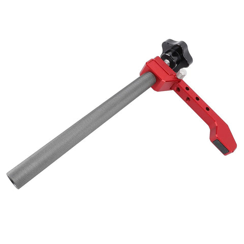 Heavy Duty 20mm Bench Dog Clamp With Aluminum Alloy Body Three Adjustable Settings For Secure Tight Grip And Smooth Release Effortless Lever System For Woodworking, showing aluminum construction and red adjustable arm.