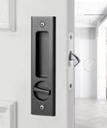 6.3 Inch Privacy Pocket Door Lock Hardware With Key For Double Barn Doors Matte Black Zinc Alloy Construction Silent Lock Body Anti Rust Finish Built To Last And No Fuss To Install