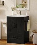 24 Inch Bathroom Vanity With Sink In Pure Black featuring large cabinet and drawers for storage, modern design for bathroom use.
