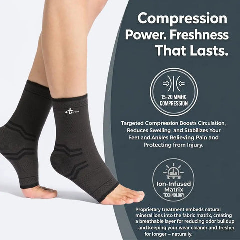 Ankle Brace For Men And Women With Adjustable Compression Sleeve And Wrap Ion Matrix Support For Sprained Ankle Plantar Fasciitis Achilles Tendonitis Relief Breathable Running And Sports Gear All Day Comfort on model