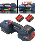 Heavy Duty Electric Strapping Gun Featuring Dual 4000mAh Batteries, showing smooth loading mechanism and battery packs.
