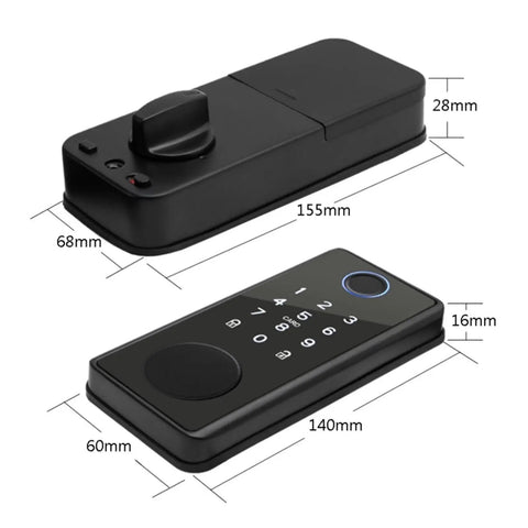 Top Shelf Smart Lock Deadbolt With App Control And Biometric Fingerprint Keyless Entry For Front Doors front view with dimensions