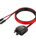 Weatherproof Solar Entry Gland And RV Roof Junction Box ABS Housing With 10 Ft 10 AWG Solar Extension Cable And Waterproof Connector Ready To Roll For Campers Boats And Vans, showing black ABS housing and coiled red and black cable.
