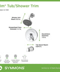 Elm 5-Spray Tub And Shower Faucet Trim With Single Handle Chrome Finish, 1.5 GPM, Valve Not Included displayed with dimensions
