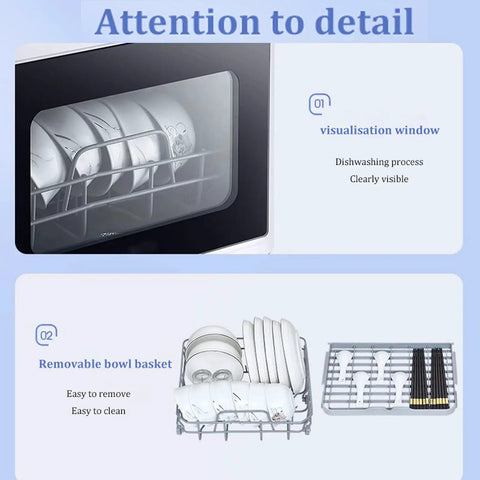No Fuss Compact Countertop Dishwasher Handles The Daily Grime Effortlessly With A Built Five Liter Tank And Sleek Slim Profile Ideal For Tiny Kitchens Featuring visualisation window and removable bowl basket.