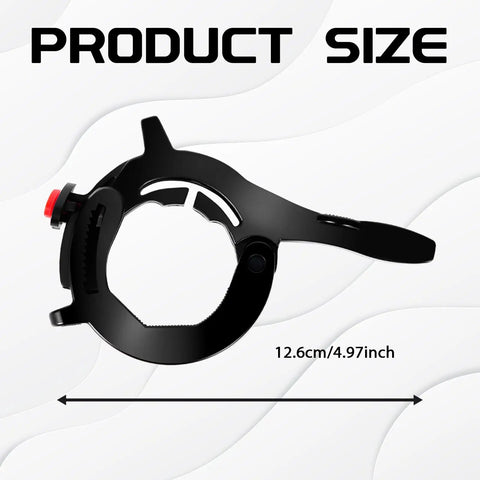 Universal Dope Motorcycle Cruise Control Throttle Lock Clamp with size measurement, durable ABS build, and one touch release