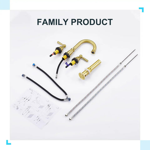 Widespread 3 Hole Brushed Gold Bathroom Faucet With No Splash 8 Inch Center Spout Pop Up Drain And Dual Handle Vanity Sink
