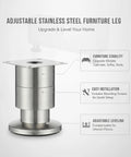 Adjustable Stainless Steel Furniture Legs 1.5 To 9.8 Inch Leveling Feet For Cabinets And Sofas With Mounting Screws product image