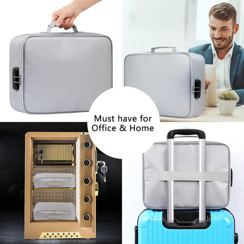 Fireproof And Waterproof Lockable Document Organizer Bag For Home Office And Travel On The Go With Multi Layer Storage 4 Passport Slots 16 Card Slots 4 USB Pockets 7 Folder Sections And A Main Pocket
