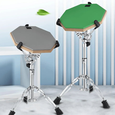 Youeon Heavy Duty Double Braced Snare Drum Stand With Stick Holder Fits 10 14 Inch Kicks Adjustable Height For Beginners And Pros Alike, showing green and grey hexagonal pads.