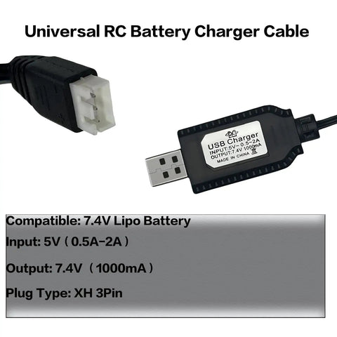 Must Have 7.4V USB Charger Cable With XH 3Pin Plug For RC Cars Planes Tanks Boats And Other Remote Control Toys