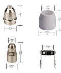 Pro Grade Plasma Cutter Nozzle Electrodes Consumables Kit With 1.5 Tip For 80 Amp 45 Pieces showing component dimensions