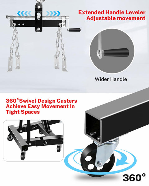 Components of Heavy Duty 2 Ton Hydraulic Engine Hoist With Lever Folding Cherry Picker 6 Locking Wheels 4 Boom Positions Lifts Car Engines