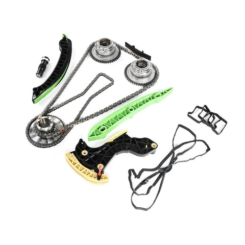 Ultimate Timing Chain Kit With VVT Sprocket Oil Pump And Guide Rail For 2012-2014 Mercedes C250 1.8L High Strength Alloy Build That Keeps The Engine Running Smooth Like A Dream, parts laid out