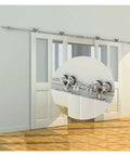 Sliding Barn Door Hardware Kit Top Mounted Dual Wheel Stainless Steel No Hassle Install 6ft Rail or 13ft Double Kit in living room