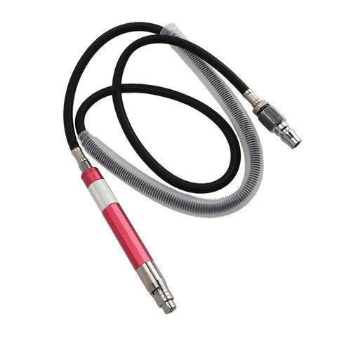 Workhorse Air Pencil Die Grinder At 58000 Rpm delivers a compact pink engraving tool with flexible hose for precise handling.