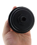 Hand holding Two Pack Air Compressor Silencer Filter Quarter Inch NPT 13mm Intake Muffler For Noise Reduction, black durable shell