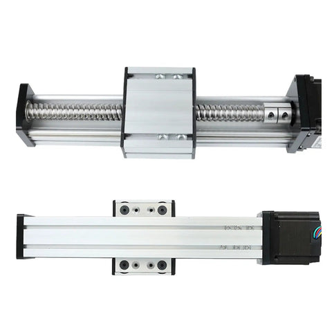 DIY CNC Router Linear Bearing And Rail Kit With SFU1204 Ballscrew 1605 C7, showing X axis stage and stepper motor