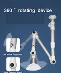 Top Shelf Ceiling Mounted Lab Exhaust Fume Extractor Arms With No Fuss 360 Degree Swivel Joints detail of air valve regulator and joint tension knob.