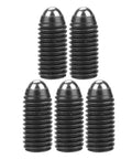 Top Shelf Heavy Duty 10 Pack M25 Carbon Steel Hex Socket Spring Loaded Ball Plunger Screws displayed in a group of five.