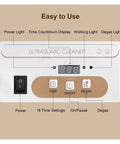 Control panel of Heavy Duty 900Ml Ultrasonic Cleaner Machine With Sixty Watt Power And Forty Kilohertz Frequency showing timer lights.