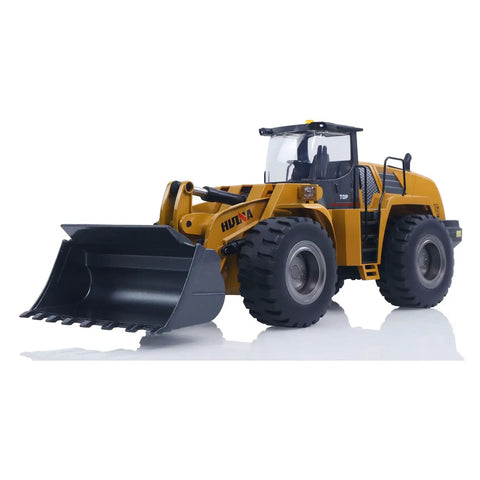 Powerful 1 To 14 Scale RC Wheel Loader With 2 Point 4G Remote, electric lifting system, alloy cab, realistic LED lights and sound.
