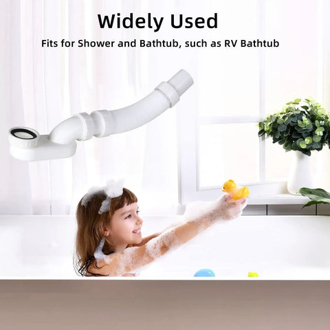 Flexible Freestanding Tub Drain Kit Featuring Slick Low Profile Flat P Trap for Bathtubs and Showers with retractable hose.