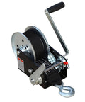 Heavy Duty 2500 Lb Two Way Self Locking Manual Winch Portable Electric Hoist Crane Rigging Gear close-up with crank handle and strap.