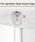 10 Pack Stainless Steel Fire Sprinkler Guard Cages For 1/2 Inch Heads With Rugged Wire Mesh Design For Ceiling Mount Impact Protection Against Ladders And Tools To Keep Your System Bulletproof And Stress Free, installed overhead.