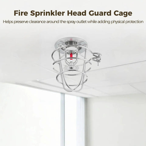 10 Pack Stainless Steel Fire Sprinkler Guard Cages For 1/2 Inch Heads With Rugged Wire Mesh Design For Ceiling Mount Impact Protection Against Ladders And Tools To Keep Your System Bulletproof And Stress Free, installed overhead.
