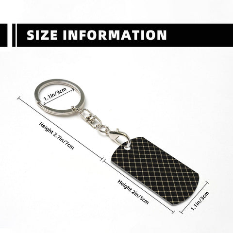 Top Shelf Gold Plated Aluminum Keychain Featuring Fresh Ribbon Grid Design Compact Rectangle Shape Rustproof, showing size details.