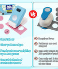 Comparison of blue upgraded One Inch Circle Punch for Paper Crafts And Scrapbooking with another punch, showing differences in ease and capacity.