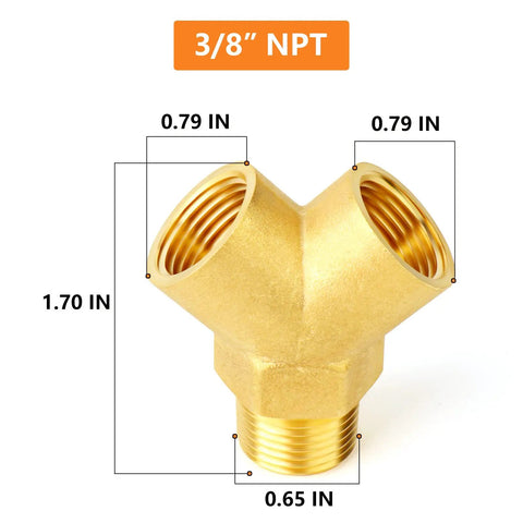 5 Pack Brass Pipe Fitting Tee Y Adapter Three Eighths Inch NPT Female To Three Eighths Inch NPT Female To Three Eighths Inch NPT Male