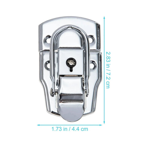 4 Pack Silver Iron Toolbox Lock Buckles With Key Heavy Duty Draw Latch Stable Lock Design, detailed front view with measurements