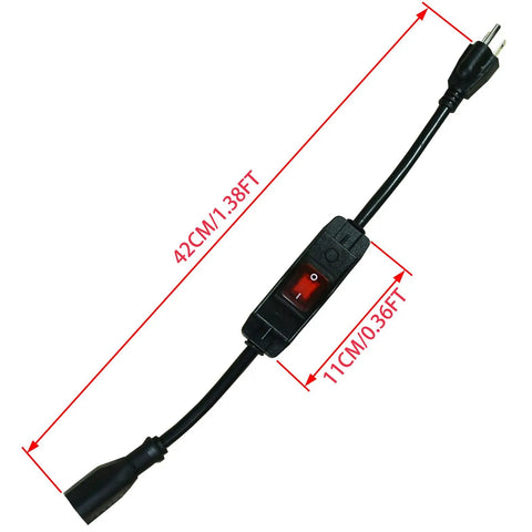 Heavy Duty 14 AWG Outdoor Extension Cord With 3 Prong Plug And Waterproof Red LED On Off Switch 16 Inch Long UL Listed Power Cable