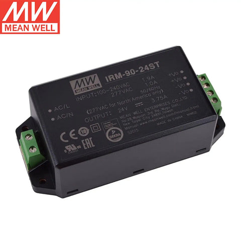 90W AC-DC PCB Mount Power Module With Adjustable 48V Output, 1.88A Screw Terminal, IRM-90-48ST, black with green connectors