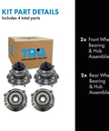 4 Piece Front And Rear Wheel Bearing And Hub Assembly Set For 2012 2017 Toyota Prius V Direct Fit Replaces Worn Hubs And Bearings