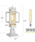 Dusk To Dawn Outdoor Post Light With Pier Mount Base, White Weatherproof Lantern For Yard, Auto On Off Sensor, product dimensions