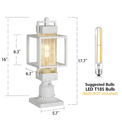 Dusk To Dawn Outdoor Post Light With Pier Mount Base, White Weatherproof Lantern For Yard, Auto On Off Sensor, product dimensions