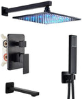 LED Rain Shower System With High Pressure 12 Inch Square Rain Head Handheld Shower Brass Tub Spout Brass Shower Arm