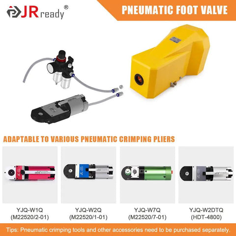 Foot Pedal For Pneumatic Crimping Tools With Protective Shield, Air Powered Foot Switch, 1/4 NPT Quick Response Pedal, Hands Free Control, Compatible With YJQ Series Crimpers, No Electrical Power Needed, yellow plastic foot valve with hose
