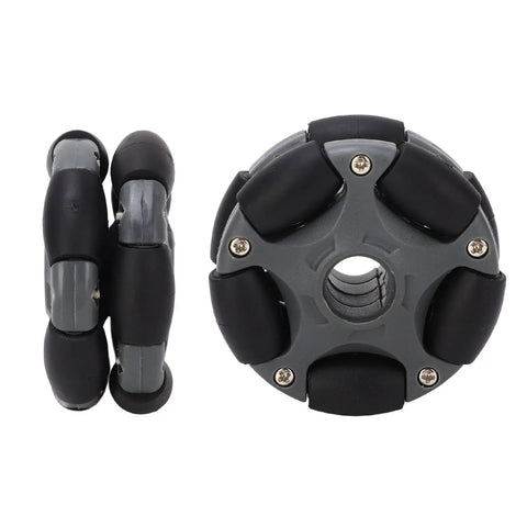58mm Plastic Omni Wheel For Robot Car - Double Row, 360 Degree Rotating Omni Directional Wheel, side and front view