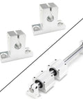 Compact Linear Motion Guide for 3D printing, aluminum rail and rod support, lightweight yet durable, shown in different angles.